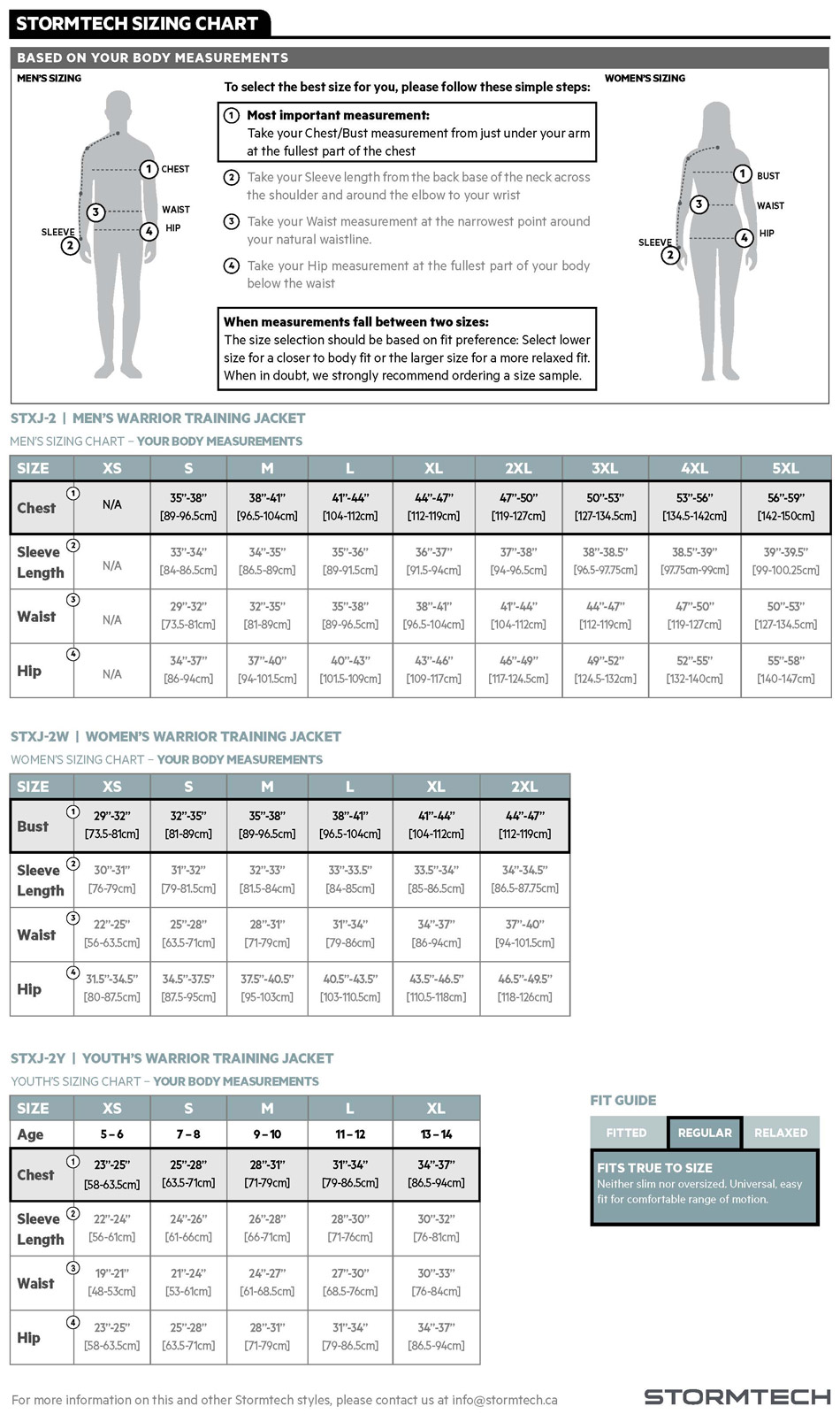 Stormtech Jacket size chart - Kerry Moore School of Dance